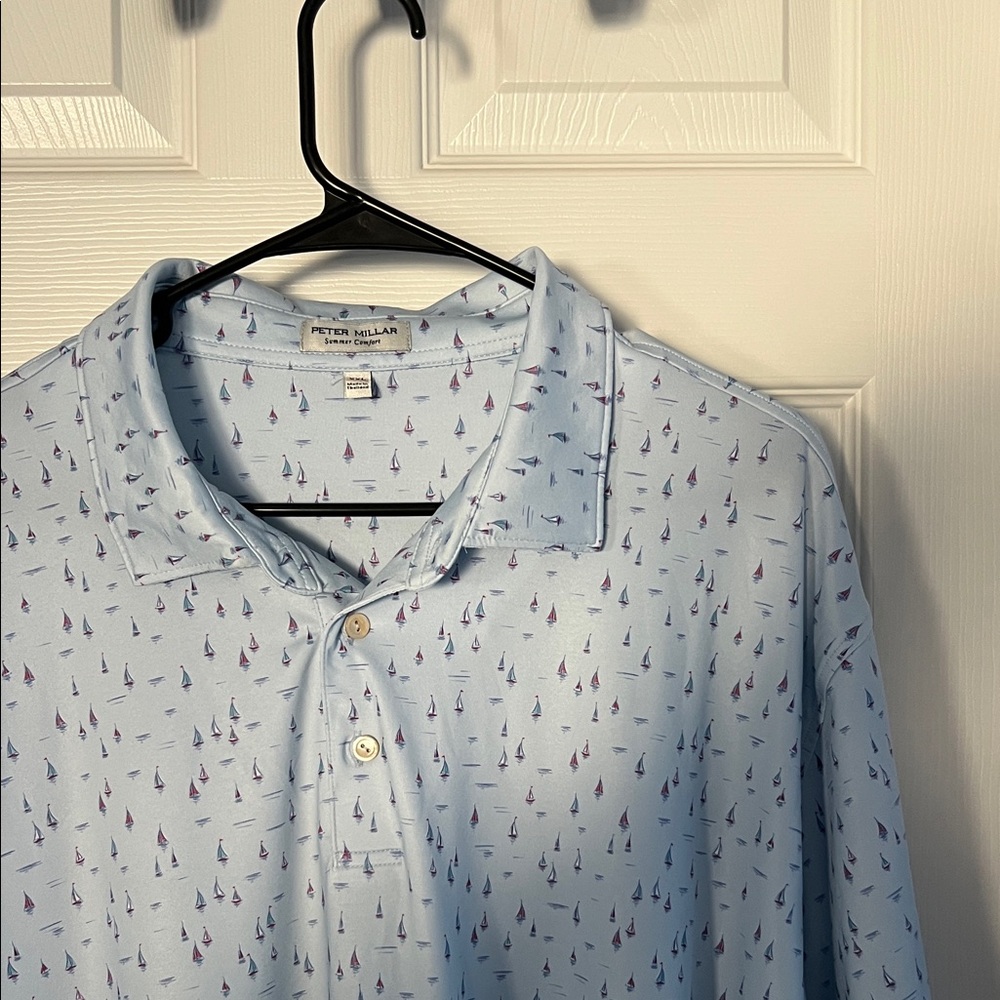 Peter Millar Light Blue Patterned Polo Shirt - Picture 2 of 5